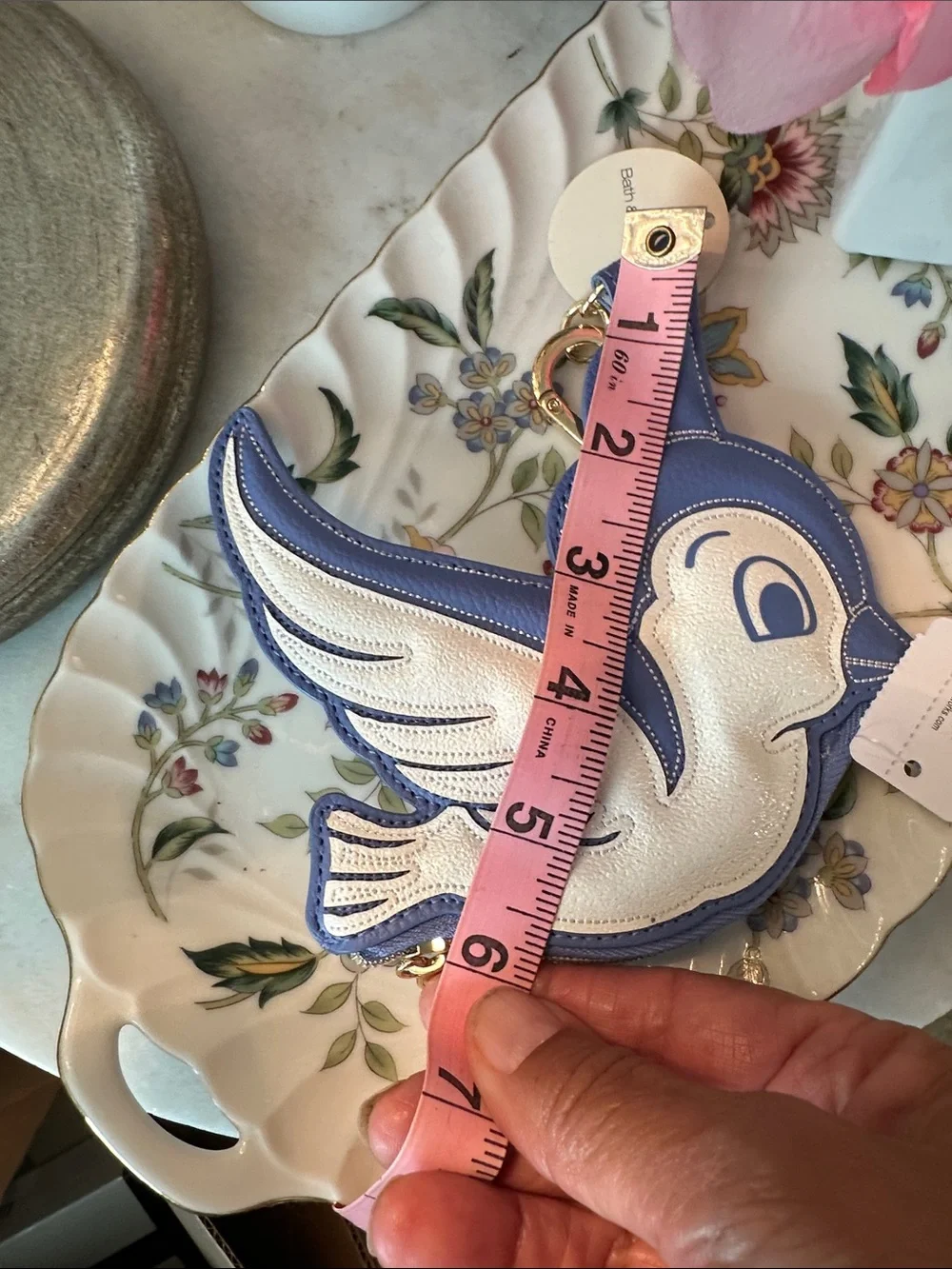 NWT Disney Blue & White Flying Bird Coin Pouch bag charm-keychain